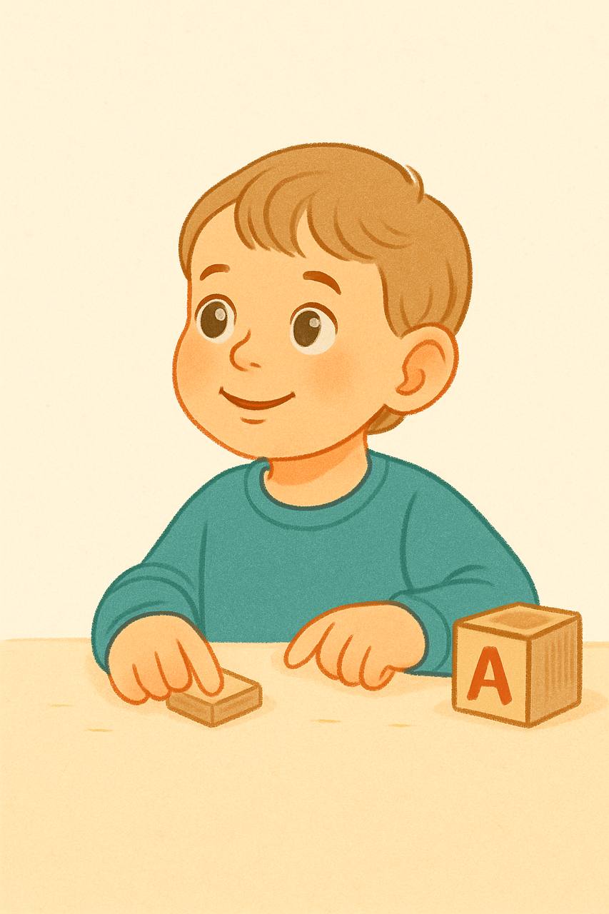 Ребенок играет в развивающие игры.