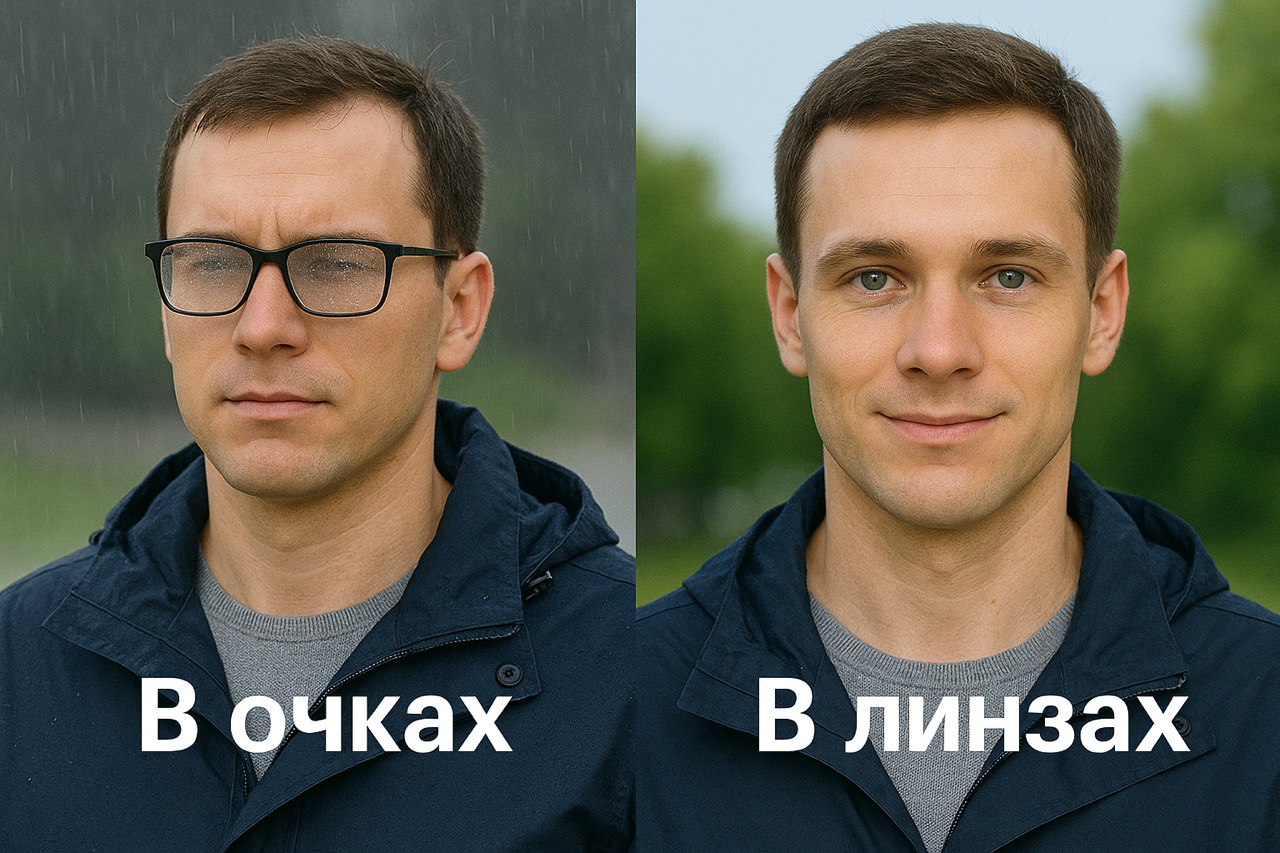 Мужчина в очках или в контактных линзах