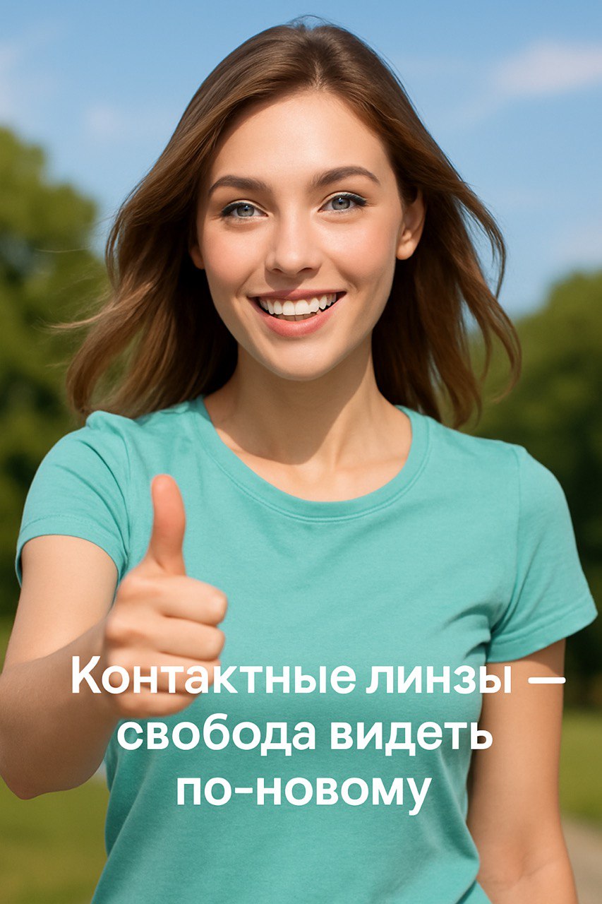 Счастливая девушка в контактных линзах